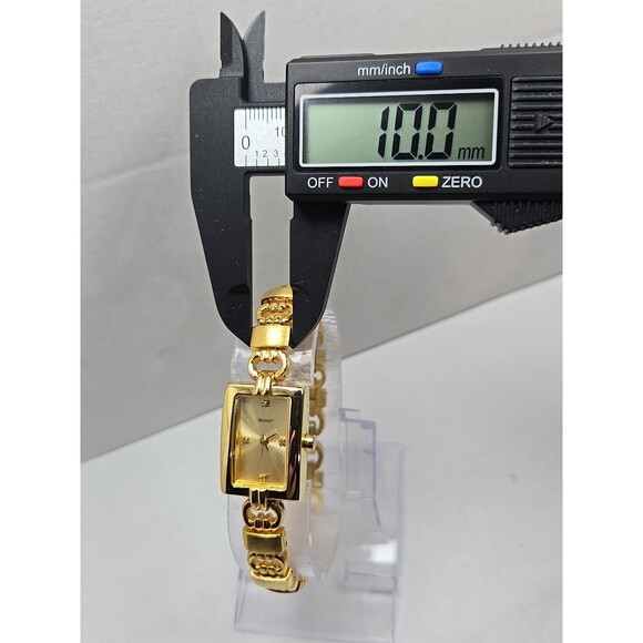 Holsted Gold Tone Tank Bracelet Watch New Battery Ladies Crystal Dress Classic - Picture 6 of 11